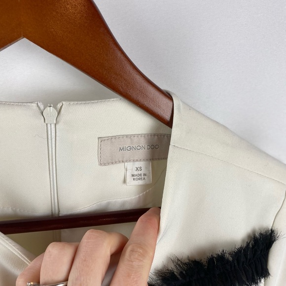 Mignon Doo Ivory Black Lace Flowy Midi Dress sz XS A Line Modest Career - Picture 5 of 7